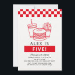 Red Chequered Hamburger Boy Birthday Invitation<br><div class="desc">This cute boy's birthday invitation features a hamburger,  french fries and beverage with red chequered pattern. Personalise it for your needs. You can find matching products at my store.</div>