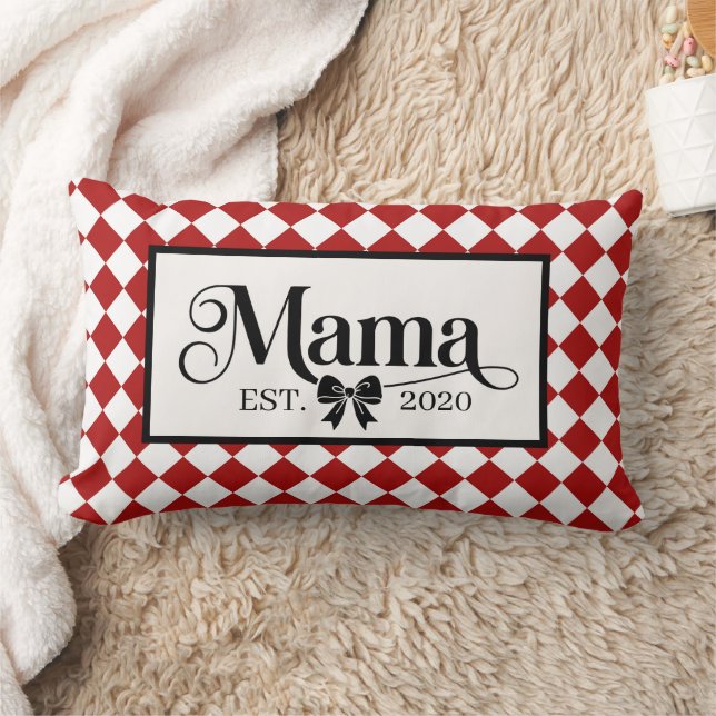 Red Chequered Harlequin Custom Mama Est. Lumbar Cushion (Blanket)
