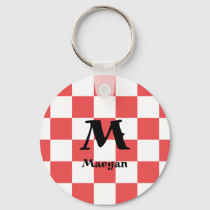 Red Chequered Pattern Background Keychain