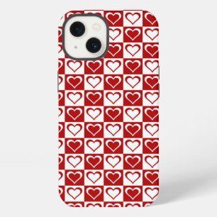 Red Chequered pattern with Hearts iPhone 13 Case