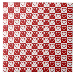 Red Chequered pattern with Hearts Tile