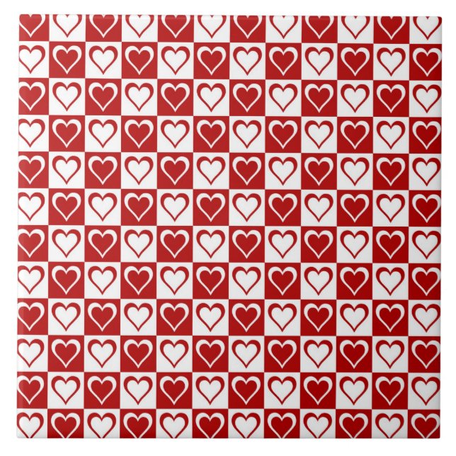 Red Chequered pattern with Hearts Tile (Front)