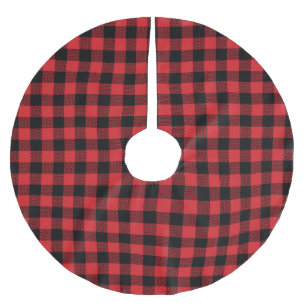 Red Chequered Plaid Check Mountain Brushed Polyester Tree Skirt