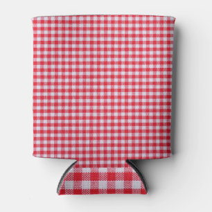 Red Chequered Tablecloth Close-Up. Can Cooler