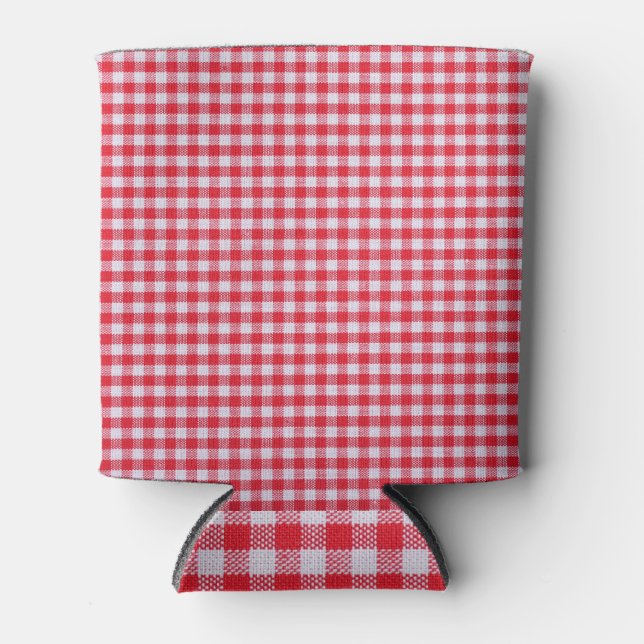 Red Chequered Tablecloth Close-Up. Can Cooler (Front)