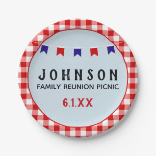 Red Chequered Tablecloth Summer Picnic Party Paper Plate