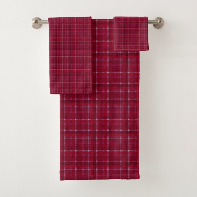 Red Chequered Tartan Bath Towel Set (Insitu)