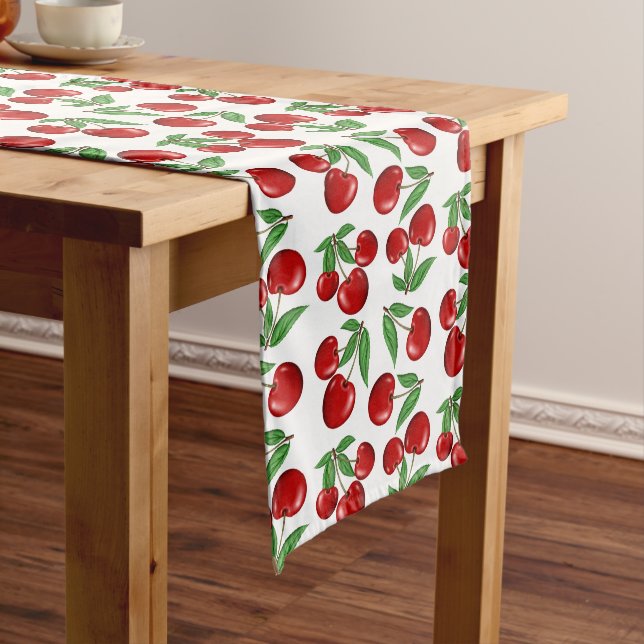 Red Cherries All Over Pattern Long Table Runner (In Situ)