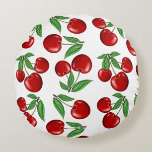 Red Cherries All Over Pattern Round Cushion