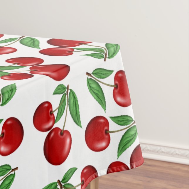 Red Cherries All Over Pattern Tablecloth (In Situ)