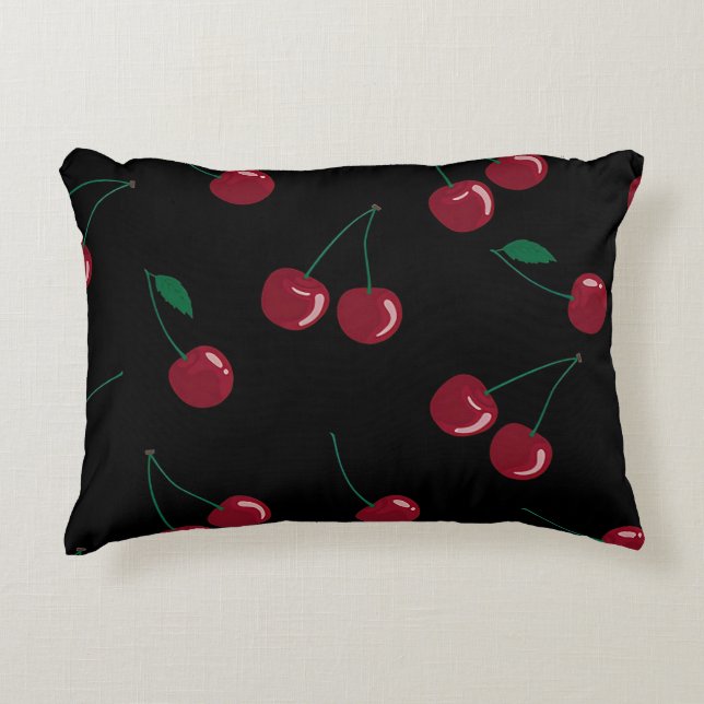 Red Cherries Black Accent Pillow (Front)