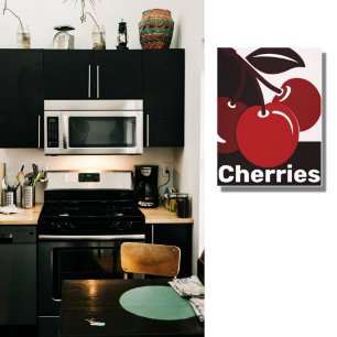 Red Cherries, Black, and White Kitchen Wall Decor