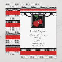 Red Cherries Black White & Red Invitations