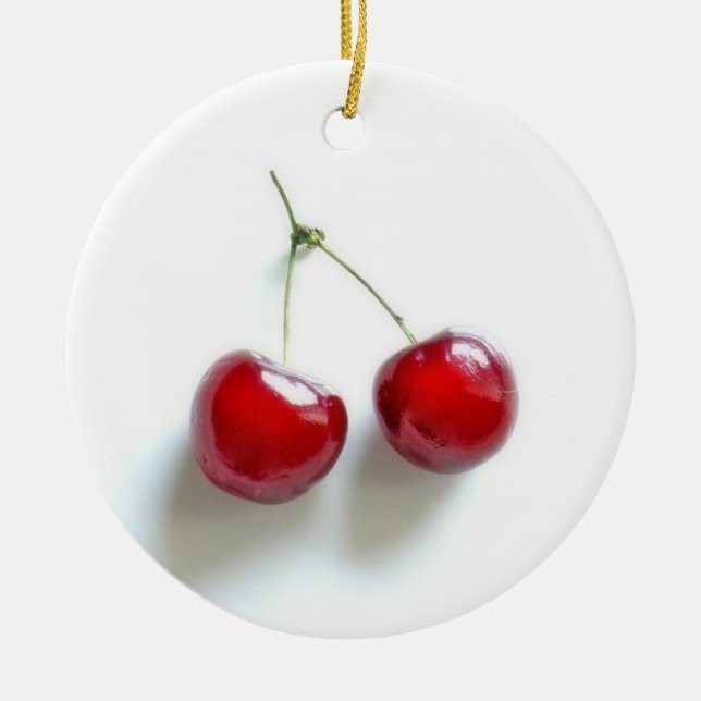 Red Cherries Ceramic Tree Decoration (Front)