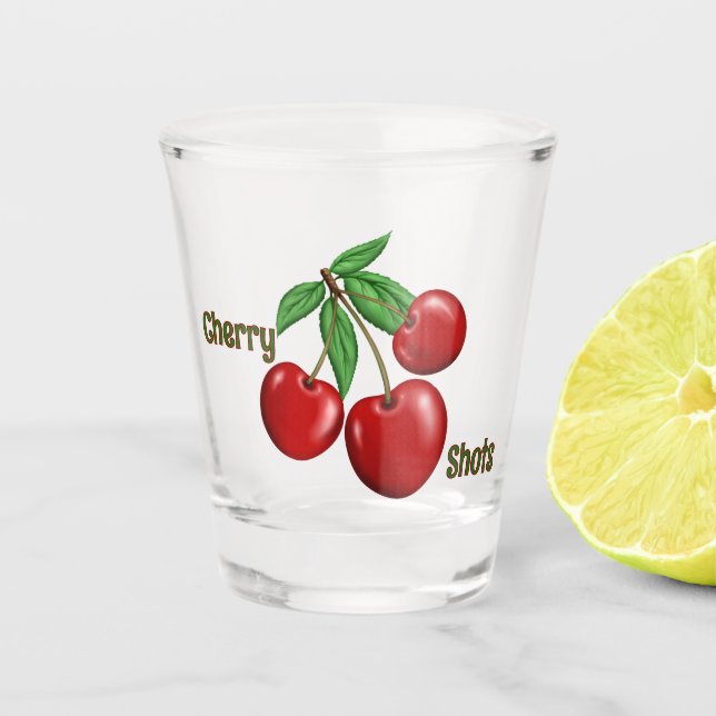 Red Cherries Design Personalised Shot Glass (Front)