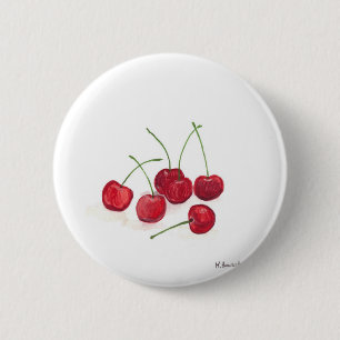 Red cherries fruit 6 cm round badge