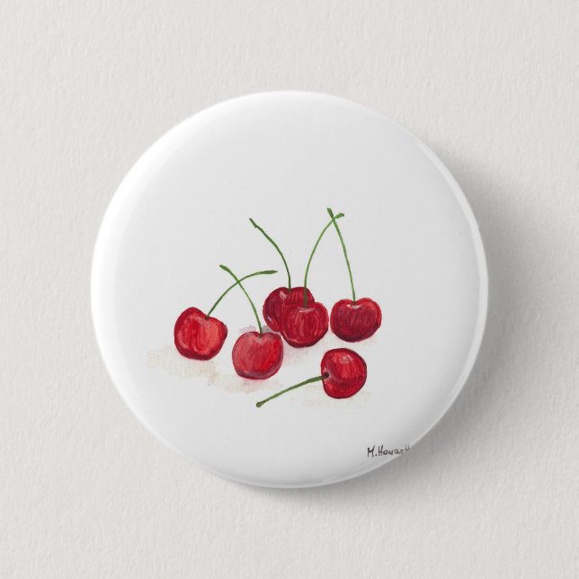 Red cherries fruit 6 cm round badge (Front)