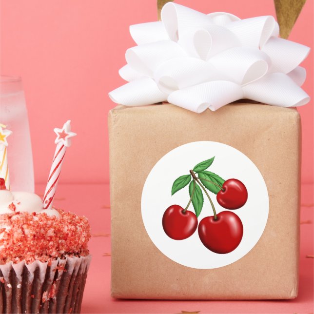 Red Cherries Fruit Fun Classic Round Sticker (Party)