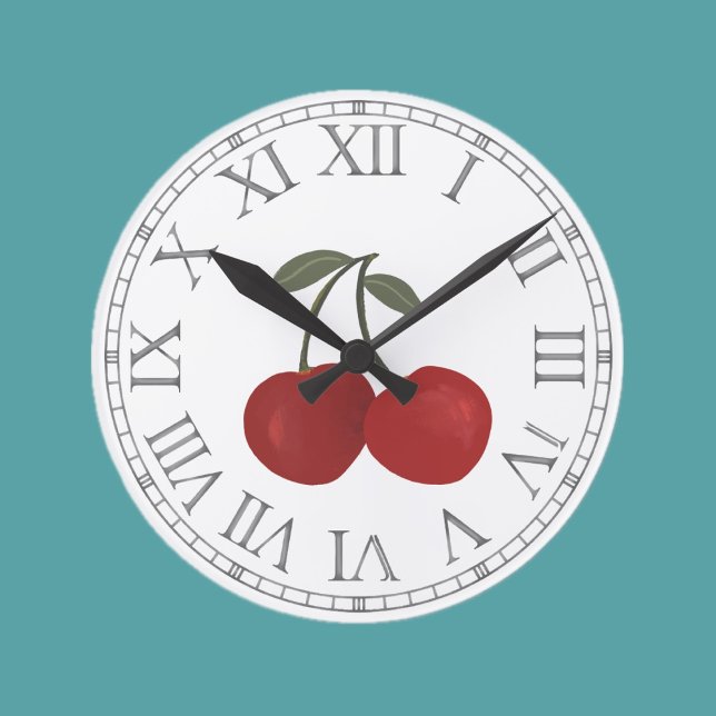 Red Cherries Fruit Illustration  Round Clock (Creator Uploaded)