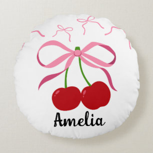 Red Cherries fruit pattern  Round Cushion