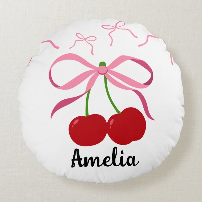 Red Cherries fruit pattern  Round Cushion (Front)