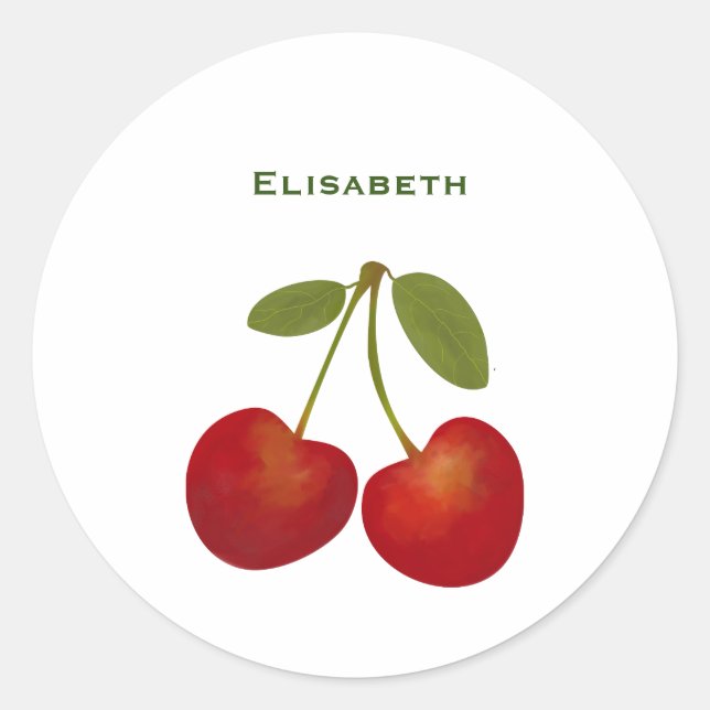Red cherries fruit personalise name classic round sticker (Front)
