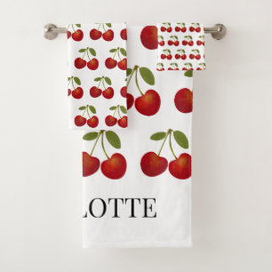 Red Cherries Fruit Personalised Name Bath Towel Set