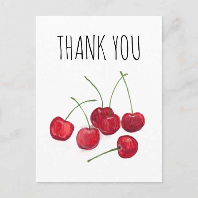 Red Cherries Fruit Watercolor Sweet Food Vegan Postcard (Front)