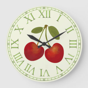 Red Cherries fruits Large Clock