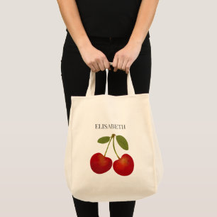 Red Cherries Fruits Personalise Name Custom Tote Bag