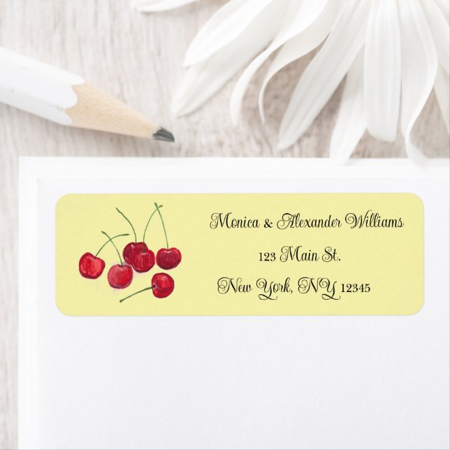 Red Cherries Fruits Return Address Wedding (Insitu)