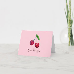 Red Cherries Girly Pink Coquette Hand-Drawn Note Card