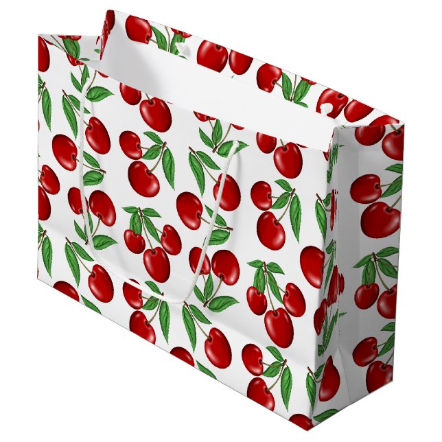 Red Cherries Graphic All Over Pattern Large Gift Bag (Front Angled)