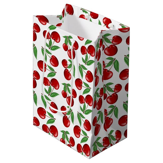 Red Cherries Graphic All Over Pattern Medium Gift Bag (Front Angled)