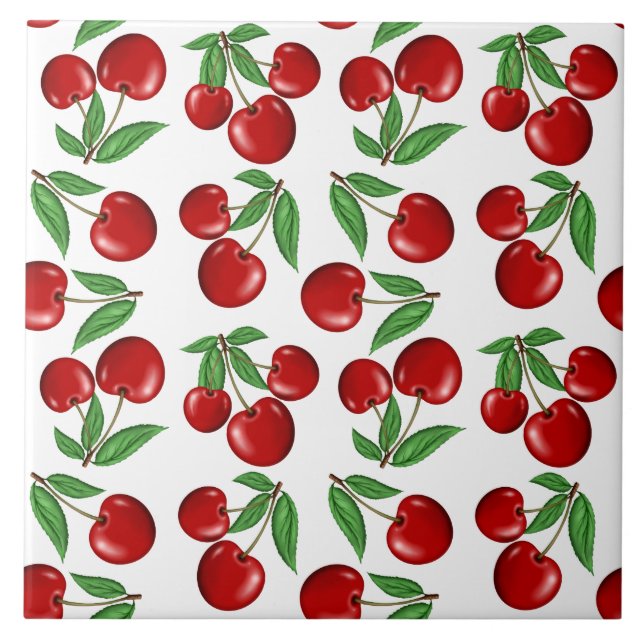 Red Cherries Graphic All Over Pattern Tile (Front)