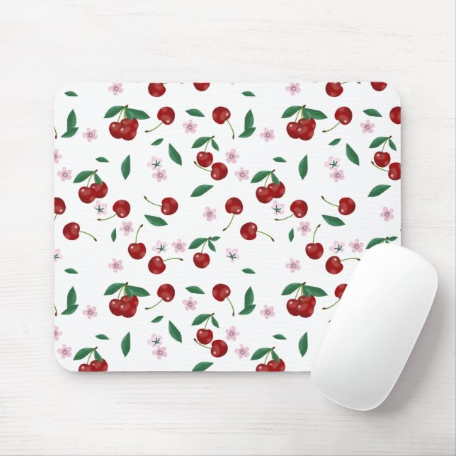 Red Cherries Greenery & Blossoms  Mouse Pad (With Mouse)