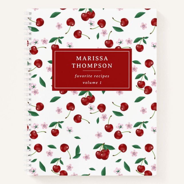 Red Cherries Greenery & Cherry Blossoms Recipe Notebook (Front)