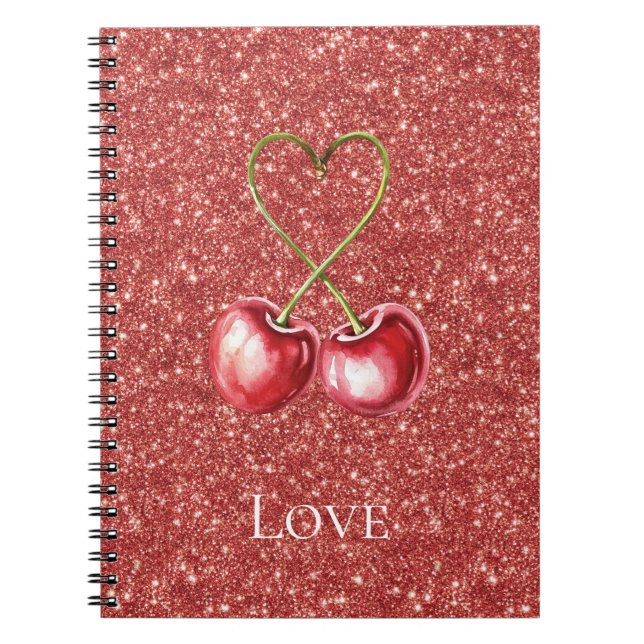 Red Cherries Heart Love Glitter Notebook (Front)