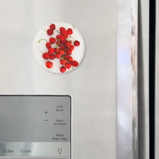 Red Cherries in Natural Light Lay on White Magnet (In Situ (Fridge))