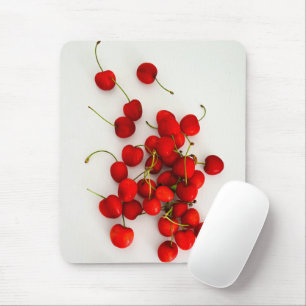 Red Cherries in Natural Light Lay on White Mouse Pad