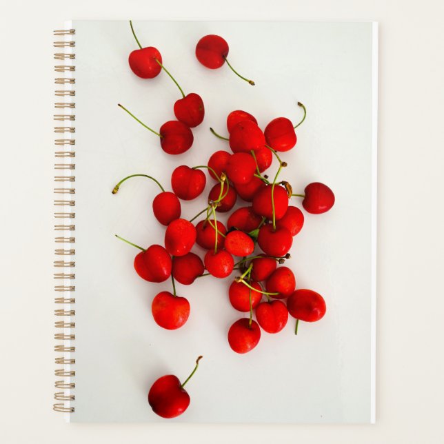 Red Cherries in Natural Light Lay on White Planner (Front)
