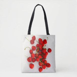 Red Cherries in Natural Light Lay on White Tote Bag