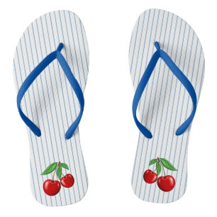 Red Cherries on Blue Stripes Graphic Pattern Jandals