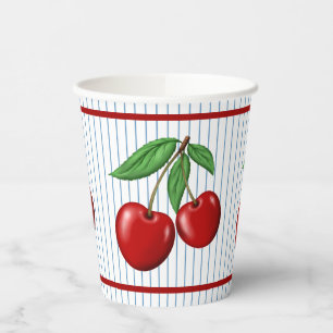 Red Cherries on Blue Stripes Graphic Pattern Paper Cups