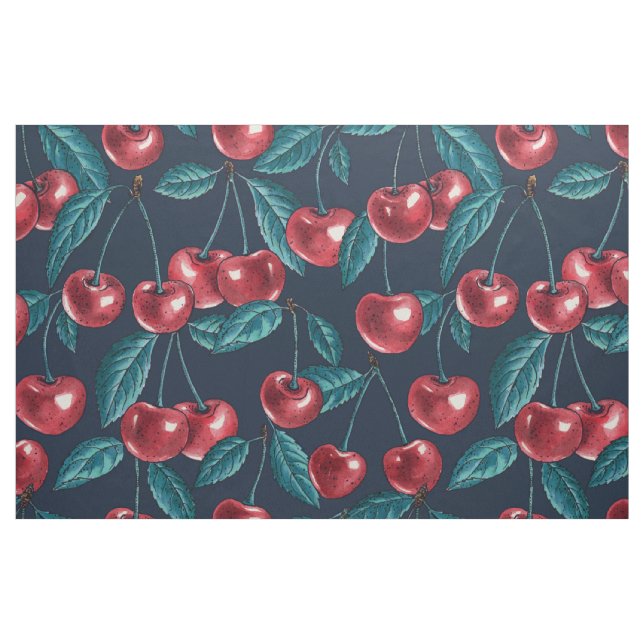 Red cherries on dark blue fabric (Fat Quarter)