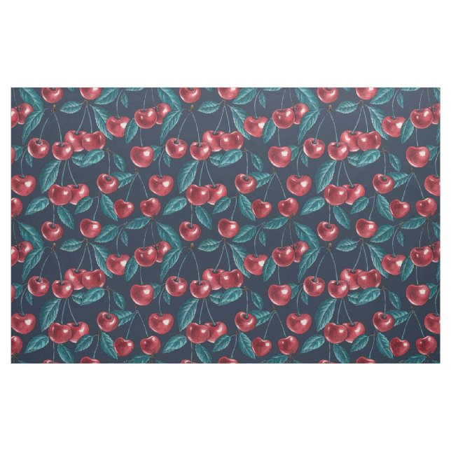 Red cherries on dark blue fabric (Fat Quarter)
