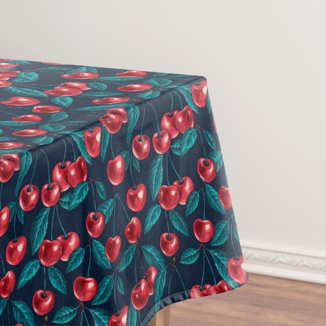Red cherries on dark blue tablecloth (In Situ)