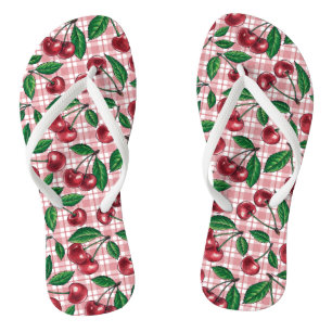 Red cherries on pink gingham jandals