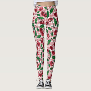 Red cherries on pink gingham leggings