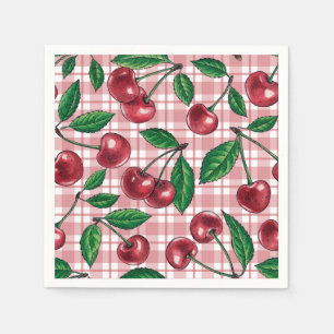 Red cherries on pink gingham napkin